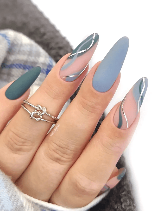 Phong cách nail xanh dương — biến thể 3