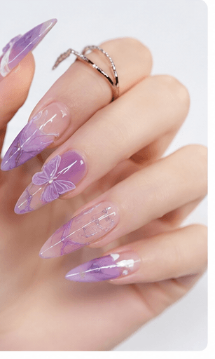 Purple nails combine romance, creativity, mystery, and elegance in one color family. Soft lavender feels dreamy and delicate, lilac gives a youthful pastel mood, mauve looks refined and wearable, while deep plum or royal purple adds drama and luxury. This style is excellent for users who want something more expressive than nude but softer than black or red. Purple works beautifully with floral details, aura effects, cat-eye gel, glitter, chrome, marble, and celestial motifs. It can be cute, elegant, magical, or glamorous depending on the design direction, making it highly useful for nail websites, seasonal collections, beauty apps, and personalized recommendations.