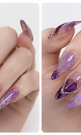 Purple nails combine romance, creativity, mystery, and elegance in one color family. Soft lavender feels dreamy and delicate, lilac gives a youthful pastel mood, mauve looks refined and wearable, while deep plum or royal purple adds drama and luxury. This style is excellent for users who want something more expressive than nude but softer than black or red. Purple works beautifully with floral details, aura effects, cat-eye gel, glitter, chrome, marble, and celestial motifs. It can be cute, elegant, magical, or glamorous depending on the design direction, making it highly useful for nail websites, seasonal collections, beauty apps, and personalized recommendations.