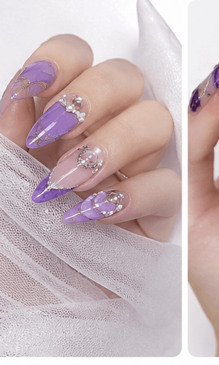 Purple nails combine romance, creativity, mystery, and elegance in one color family. Soft lavender feels dreamy and delicate, lilac gives a youthful pastel mood, mauve looks refined and wearable, while deep plum or royal purple adds drama and luxury. This style is excellent for users who want something more expressive than nude but softer than black or red. Purple works beautifully with floral details, aura effects, cat-eye gel, glitter, chrome, marble, and celestial motifs. It can be cute, elegant, magical, or glamorous depending on the design direction, making it highly useful for nail websites, seasonal collections, beauty apps, and personalized recommendations.