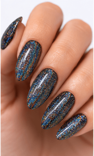 Hologram nails use rainbow-reflective particles, films, powders, or foils to create a multi-dimensional shine that changes under light. The effect can look futuristic, playful, festival-ready, or surprisingly elegant when applied over a soft base. Unlike regular glitter, hologram nails reflect a spectrum of colors, often shifting through silver, pink, blue, green, and violet. This style is strong for image galleries and AI recommendations because it is visually distinct and easy to recognize. It works well as a full reflective manicure, accent nail, French tip, jelly overlay, or layered detail in space, mermaid, cyber, and party-inspired designs.