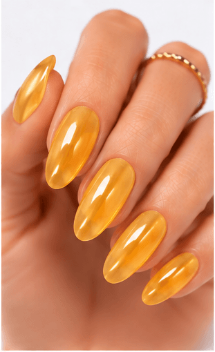 Jelly nails use translucent gel colors to create a juicy, glassy, and slightly playful manicure. The finish looks like tinted candy, fruit syrup, or clear jelly layered over the natural nail. This style is loved because it feels fresh and light while still adding color and shine. Jelly nails can be simple as a sheer one-color set, trendy with syrup gradients, cute with fruit motifs, or luxurious when paired with chrome, pearls, aurora powder, or 3D accents. They are especially useful for summer collections, Korean-inspired nail trends, youthful beauty apps, and clients who want color without a heavy opaque finish.