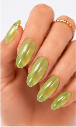 Jelly nails use translucent gel colors to create a juicy, glassy, and slightly playful manicure. The finish looks like tinted candy, fruit syrup, or clear jelly layered over the natural nail. This style is loved because it feels fresh and light while still adding color and shine. Jelly nails can be simple as a sheer one-color set, trendy with syrup gradients, cute with fruit motifs, or luxurious when paired with chrome, pearls, aurora powder, or 3D accents. They are especially useful for summer collections, Korean-inspired nail trends, youthful beauty apps, and clients who want color without a heavy opaque finish.