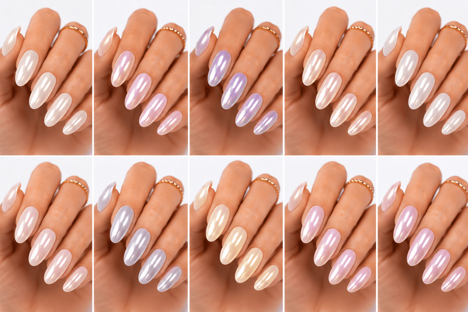 Pearl nails focus on soft luster, creamy tones, and elegant details inspired by natural pearls. This style can be created with pearlescent gel, pearl chrome powder, tiny pearl charms, milky bases, or delicate 3D pearl accents. It feels refined, feminine, and timeless, making it especially popular for brides, minimal luxury looks, and clean beauty collections. Pearl nails can be very subtle with a glazed finish or more decorative with pearl clusters, gold lines, lace, flowers, or shell-inspired elements. They are highly useful for salon websites and recommendations because they communicate elegance, softness, bridal beauty, and premium simplicity.
