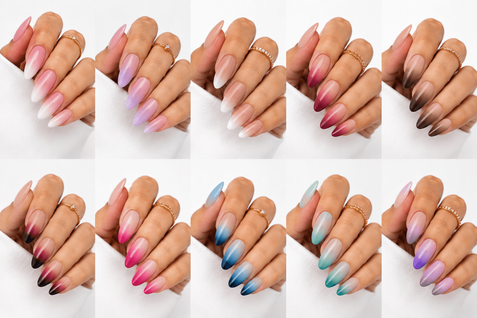 Gradient nails, also known as ombre nails, feature a beautiful seamless transition between two or more colors. This versatile technique creates depth, dimension, and a modern artistic effect on the nails. From soft pastel blends to bold dramatic fades, gradient nails offer endless creative possibilities while maintaining an elegant and eye-catching appeal.