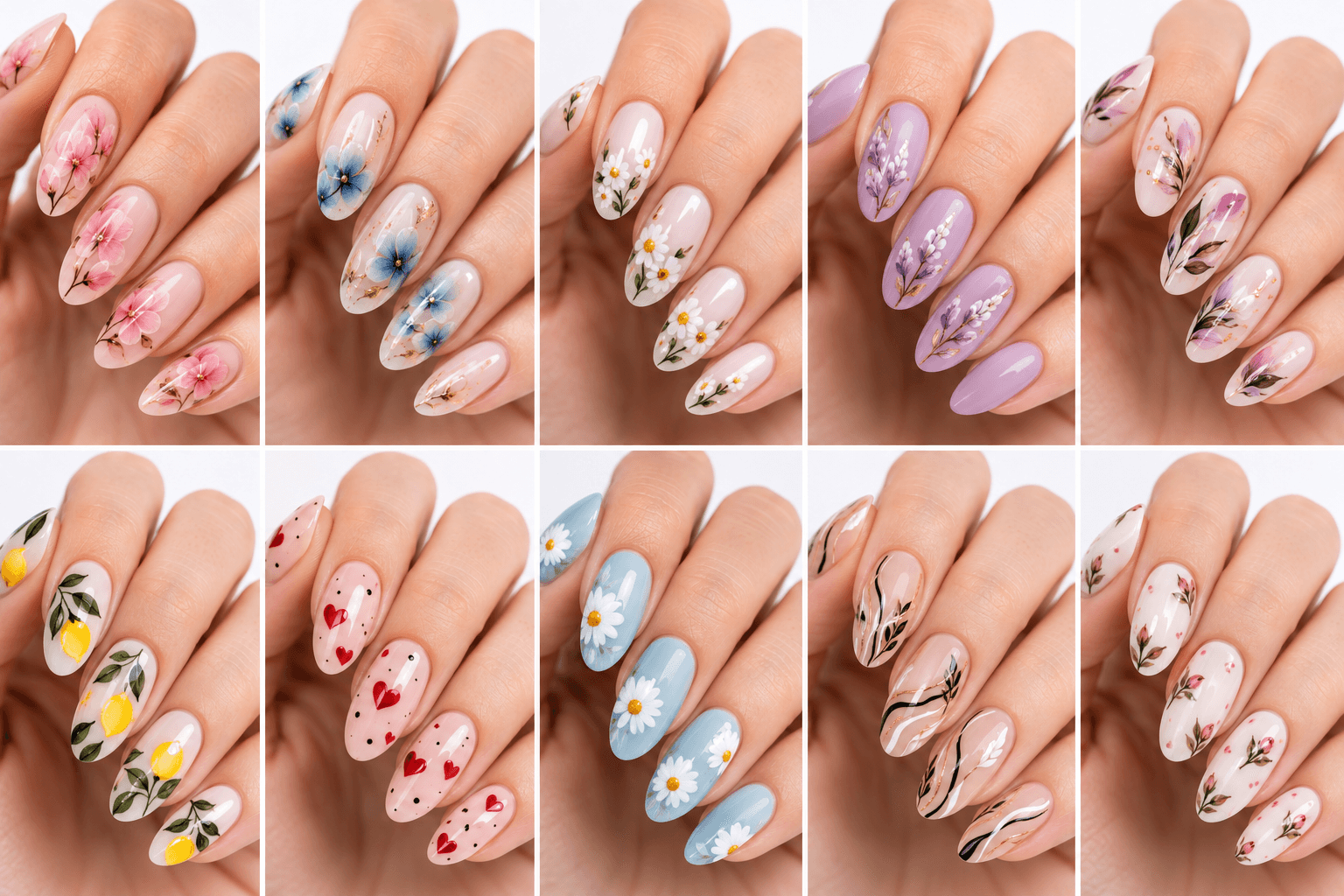 Hand-painted nails are created directly by the nail artist using fine brushes, gel paints, and careful layering. This style is the most personal and expressive form of nail art because it can include flowers, portraits, abstract lines, seasonal themes, miniature landscapes, lace, fruit, animals, or custom illustrations. Compared with stickers or stamping, hand painting gives more freedom in scale, color, composition, and mood. It is ideal for premium salon services, editorial collections, special events, and clients who want a design made specifically for them. The final result often feels artistic, meaningful, and highly collectible in photo galleries.