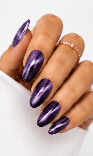 Magnet nails use magnetic gel polish to create controlled light movement, shimmer placement, and dimensional effects across the nail surface. While cat-eye is one popular version, magnet nails can include velvet glow, galaxy effects, diagonal beams, French magnet tips, and soft diffused shine. This style is highly flexible because the same gel can look completely different depending on how the magnet is applied. It is ideal for modern salon menus, trend-driven nail apps, and AI recommendations because it offers many variations from subtle everyday shine to dramatic party nails. The finish feels premium, dynamic, and visually rich.