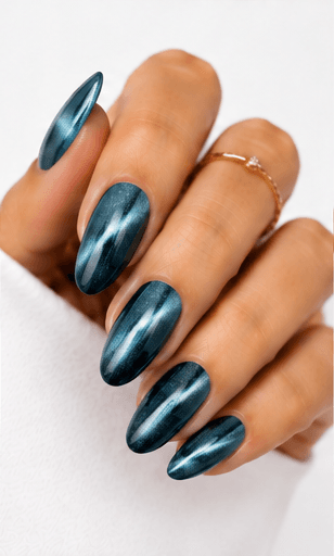 Magnet nails use magnetic gel polish to create controlled light movement, shimmer placement, and dimensional effects across the nail surface. While cat-eye is one popular version, magnet nails can include velvet glow, galaxy effects, diagonal beams, French magnet tips, and soft diffused shine. This style is highly flexible because the same gel can look completely different depending on how the magnet is applied. It is ideal for modern salon menus, trend-driven nail apps, and AI recommendations because it offers many variations from subtle everyday shine to dramatic party nails. The finish feels premium, dynamic, and visually rich.