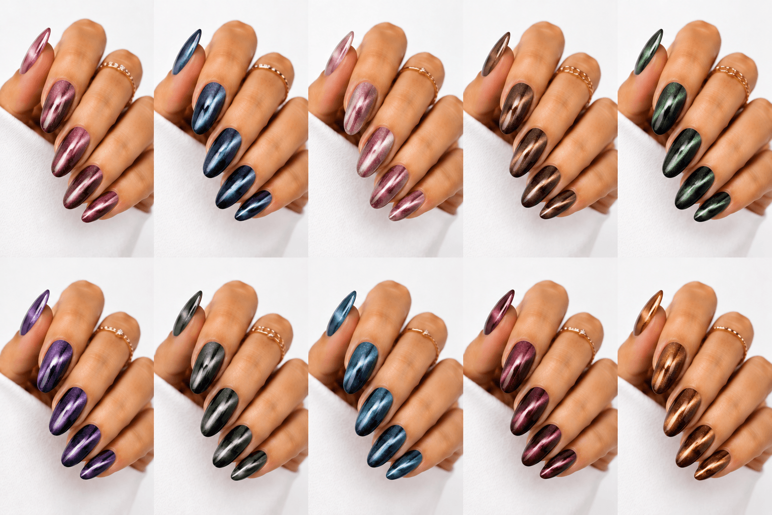 Magnet nails use magnetic gel polish to create controlled light movement, shimmer placement, and dimensional effects across the nail surface. While cat-eye is one popular version, magnet nails can include velvet glow, galaxy effects, diagonal beams, French magnet tips, and soft diffused shine. This style is highly flexible because the same gel can look completely different depending on how the magnet is applied. It is ideal for modern salon menus, trend-driven nail apps, and AI recommendations because it offers many variations from subtle everyday shine to dramatic party nails. The finish feels premium, dynamic, and visually rich.