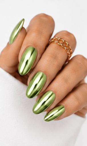 Mirror nails are known for their polished metallic reflection, creating a sleek, futuristic look that instantly catches the light. This style is often made with chrome powder or reflective gel layered over a smooth base color, giving the nails a glassy, high-shine finish. It works beautifully for minimalist fashion, luxury beauty shoots, party looks, and editorial nail collections. Depending on the base shade, mirror nails can feel cool and modern, glamorous and bold, or soft and elegant. They are especially popular among clients who want a statement manicure without heavy patterns or complicated art.