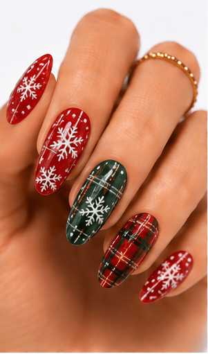 Christmas nails are festive designs inspired by holiday colors, cozy textures, winter motifs, gifts, ornaments, snowflakes, candy canes, stars, wreaths, and sparkling lights. This theme can be cute with tiny icons, elegant with red and gold, cozy with sweater patterns, or luxurious with glitter, velvet, chrome, and rhinestones. Christmas nails are highly seasonal and extremely useful for salon campaigns, holiday menus, social media galleries, and recommendation systems. They can be adapted for clients who want a subtle winter accent or a full festive statement set. The theme is easy to organize by color palette, motif, sparkle level, and occasion.