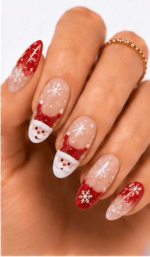 Christmas nails are festive designs inspired by holiday colors, cozy textures, winter motifs, gifts, ornaments, snowflakes, candy canes, stars, wreaths, and sparkling lights. This theme can be cute with tiny icons, elegant with red and gold, cozy with sweater patterns, or luxurious with glitter, velvet, chrome, and rhinestones. Christmas nails are highly seasonal and extremely useful for salon campaigns, holiday menus, social media galleries, and recommendation systems. They can be adapted for clients who want a subtle winter accent or a full festive statement set. The theme is easy to organize by color palette, motif, sparkle level, and occasion.