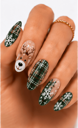 Christmas nails are festive designs inspired by holiday colors, cozy textures, winter motifs, gifts, ornaments, snowflakes, candy canes, stars, wreaths, and sparkling lights. This theme can be cute with tiny icons, elegant with red and gold, cozy with sweater patterns, or luxurious with glitter, velvet, chrome, and rhinestones. Christmas nails are highly seasonal and extremely useful for salon campaigns, holiday menus, social media galleries, and recommendation systems. They can be adapted for clients who want a subtle winter accent or a full festive statement set. The theme is easy to organize by color palette, motif, sparkle level, and occasion.