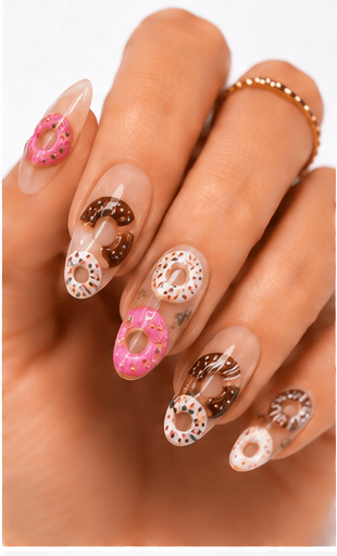 Food nails are a playful and highly visual theme inspired by desserts, drinks, snacks, breakfast items, sushi, pasta, candy, pastries, and café culture. This theme can look cute and quirky with tiny illustrated foods, stylish with coffee and croissant motifs, or bold with colorful pop-art meals. Food nails are especially useful for social media, seasonal campaigns, themed salon collections, and clients who want a manicure that feels personal and fun. The style works well with hand painting, stickers, 3D mini charms, jelly details, glossy droplets, and matte backgrounds. For apps and websites, food themes are easy to tag by cuisine, ingredient, color, and mood.