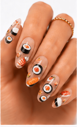 Food nails are a playful and highly visual theme inspired by desserts, drinks, snacks, breakfast items, sushi, pasta, candy, pastries, and café culture. This theme can look cute and quirky with tiny illustrated foods, stylish with coffee and croissant motifs, or bold with colorful pop-art meals. Food nails are especially useful for social media, seasonal campaigns, themed salon collections, and clients who want a manicure that feels personal and fun. The style works well with hand painting, stickers, 3D mini charms, jelly details, glossy droplets, and matte backgrounds. For apps and websites, food themes are easy to tag by cuisine, ingredient, color, and mood.