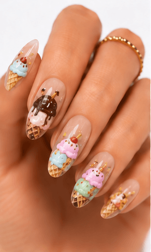 Food nails are a playful and highly visual theme inspired by desserts, drinks, snacks, breakfast items, sushi, pasta, candy, pastries, and café culture. This theme can look cute and quirky with tiny illustrated foods, stylish with coffee and croissant motifs, or bold with colorful pop-art meals. Food nails are especially useful for social media, seasonal campaigns, themed salon collections, and clients who want a manicure that feels personal and fun. The style works well with hand painting, stickers, 3D mini charms, jelly details, glossy droplets, and matte backgrounds. For apps and websites, food themes are easy to tag by cuisine, ingredient, color, and mood.