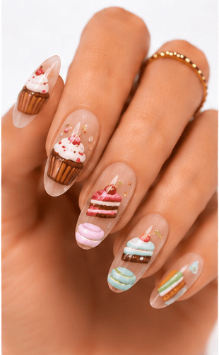 Food nails are a playful and highly visual theme inspired by desserts, drinks, snacks, breakfast items, sushi, pasta, candy, pastries, and café culture. This theme can look cute and quirky with tiny illustrated foods, stylish with coffee and croissant motifs, or bold with colorful pop-art meals. Food nails are especially useful for social media, seasonal campaigns, themed salon collections, and clients who want a manicure that feels personal and fun. The style works well with hand painting, stickers, 3D mini charms, jelly details, glossy droplets, and matte backgrounds. For apps and websites, food themes are easy to tag by cuisine, ingredient, color, and mood.
