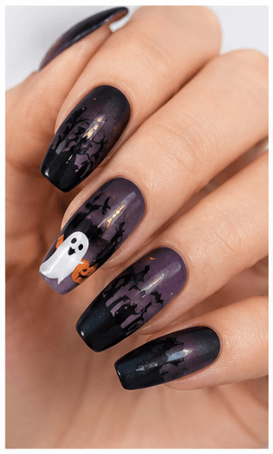 Halloween nails are playful, spooky, and dramatic designs inspired by ghosts, pumpkins, bats, spiders, moons, stars, black cats, candles, skulls, candy, and gothic details. This theme can be cute with pastel ghosts, stylish with black and chrome, eerie with dark gradients, or glamorous with glitter, velvet, and rhinestones. Halloween nails are excellent for October salon campaigns, costume parties, themed photo shoots, and social media content. They can be subtle enough for everyday wear or bold enough to complete a costume. For websites and apps, the theme is easy to classify by spooky level, color palette, motif type, and party mood.