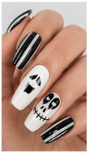 Halloween nails are playful, spooky, and dramatic designs inspired by ghosts, pumpkins, bats, spiders, moons, stars, black cats, candles, skulls, candy, and gothic details. This theme can be cute with pastel ghosts, stylish with black and chrome, eerie with dark gradients, or glamorous with glitter, velvet, and rhinestones. Halloween nails are excellent for October salon campaigns, costume parties, themed photo shoots, and social media content. They can be subtle enough for everyday wear or bold enough to complete a costume. For websites and apps, the theme is easy to classify by spooky level, color palette, motif type, and party mood.