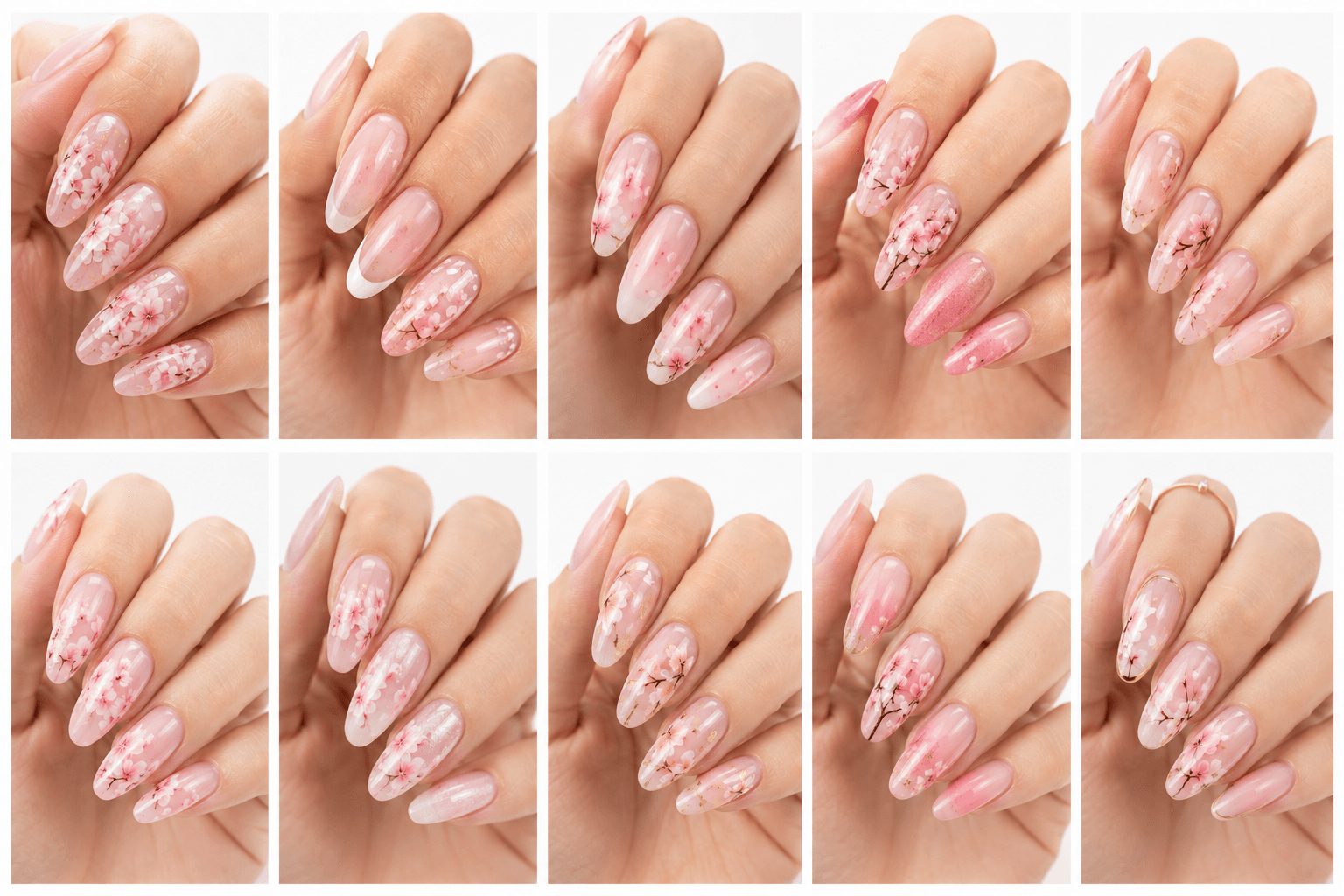 Sakura nails are inspired by cherry blossoms, soft spring air, and the delicate beauty of petals drifting in the wind. This theme often uses pale pink, milky white, sheer nude, watercolor petals, fine branches, gold accents, and subtle shimmer to create a romantic and elegant manicure. Sakura nails can feel traditional, modern, bridal, or Korean-inspired depending on the technique and color balance. They are especially useful for spring collections, travel looks, wedding sets, feminine photo galleries, and seasonal SEO. The theme works beautifully with watercolor, hand-painted art, jelly bases, aurora powder, pearl details, and soft French tips.